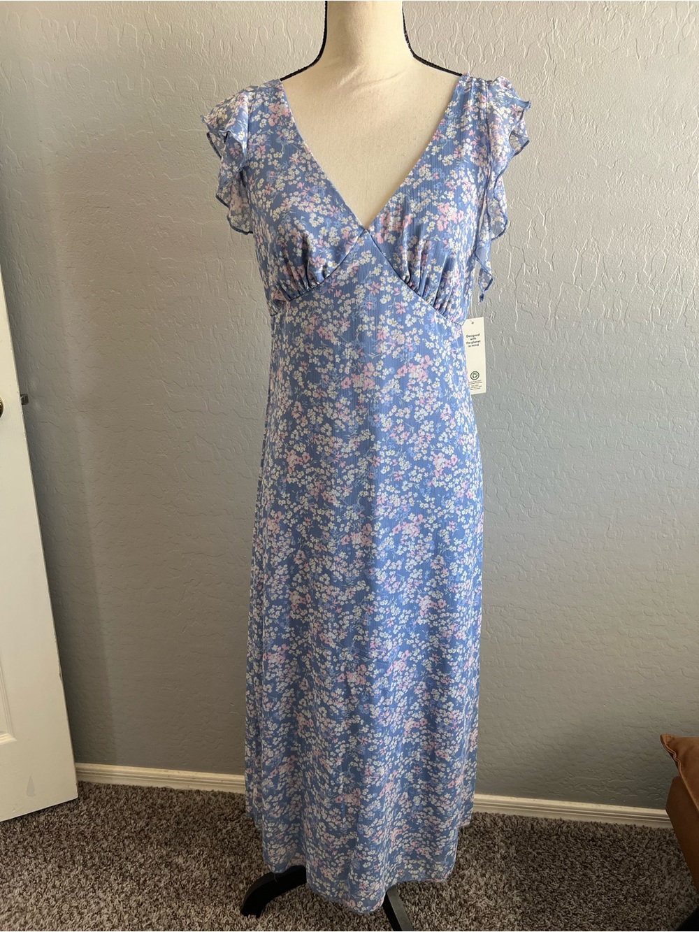 No Boundaries Light Blue Floral Wrap-Style Maxi Dress